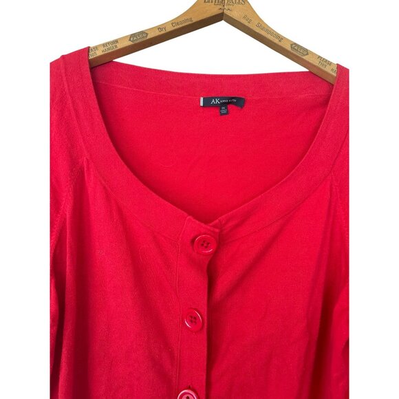 Anne Klein Red Button Front Cardigan Short Sleeve Tie Cotton Office Sweater 2X - Picture 3 of 5